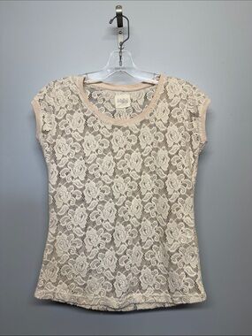 Zara Cream White Lace Knit Sheer Floral Blouse